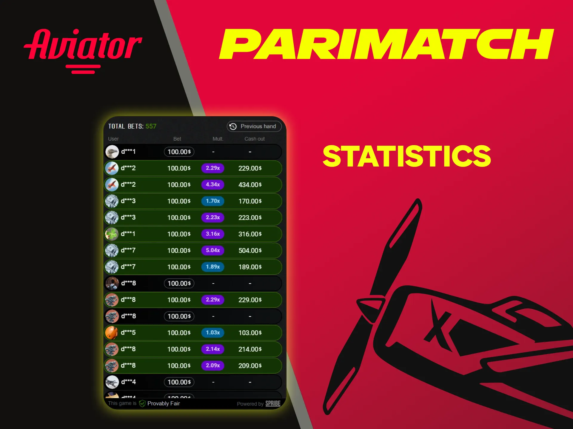 In the Aviator game you can follow the statistics on Parimatch.